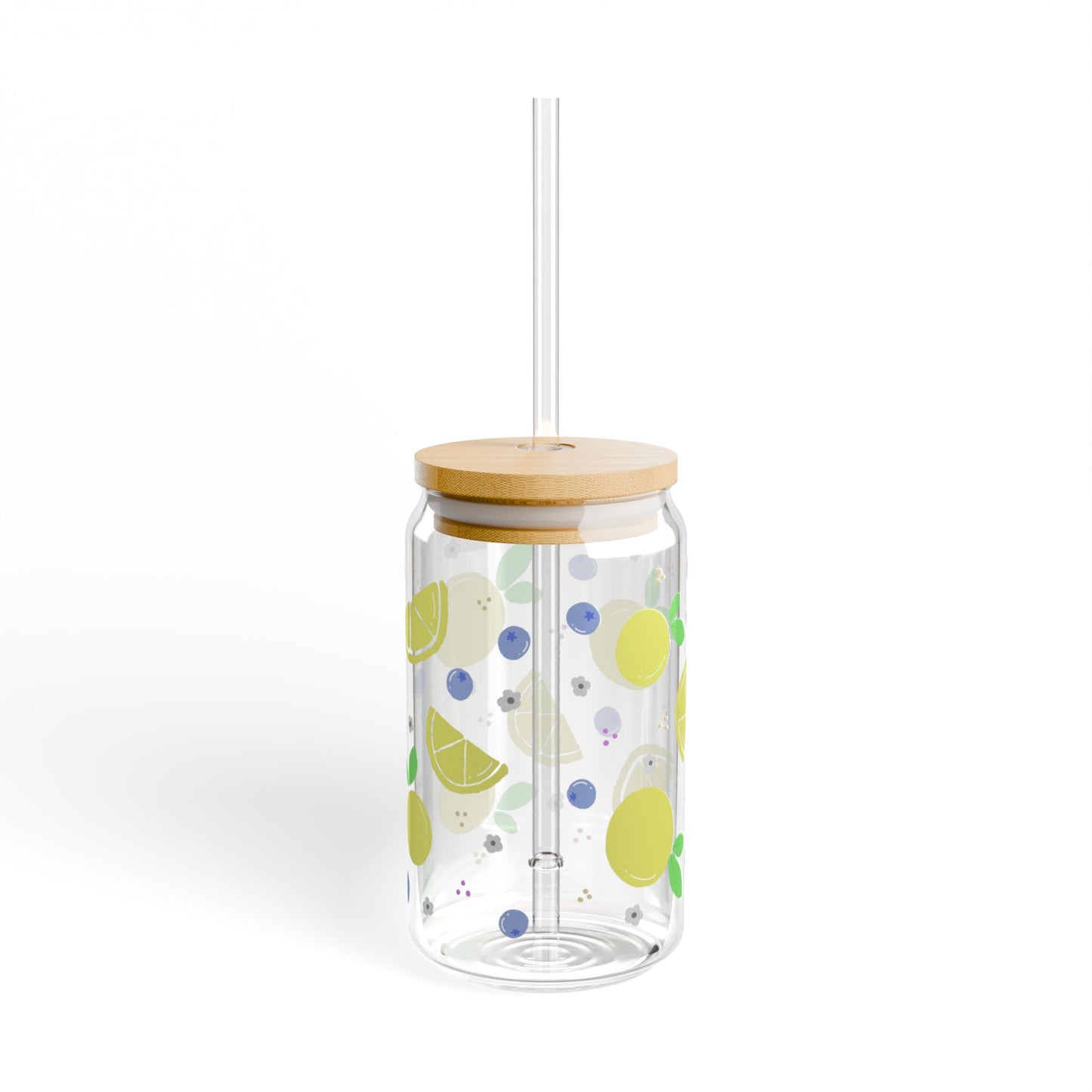 Blueberry Lemonade Sipper Glass, 16oz Fruit Infuser Cup, Summer Party Drinkware, Eco-Friendly Water Jar, Colorful Beverage Container