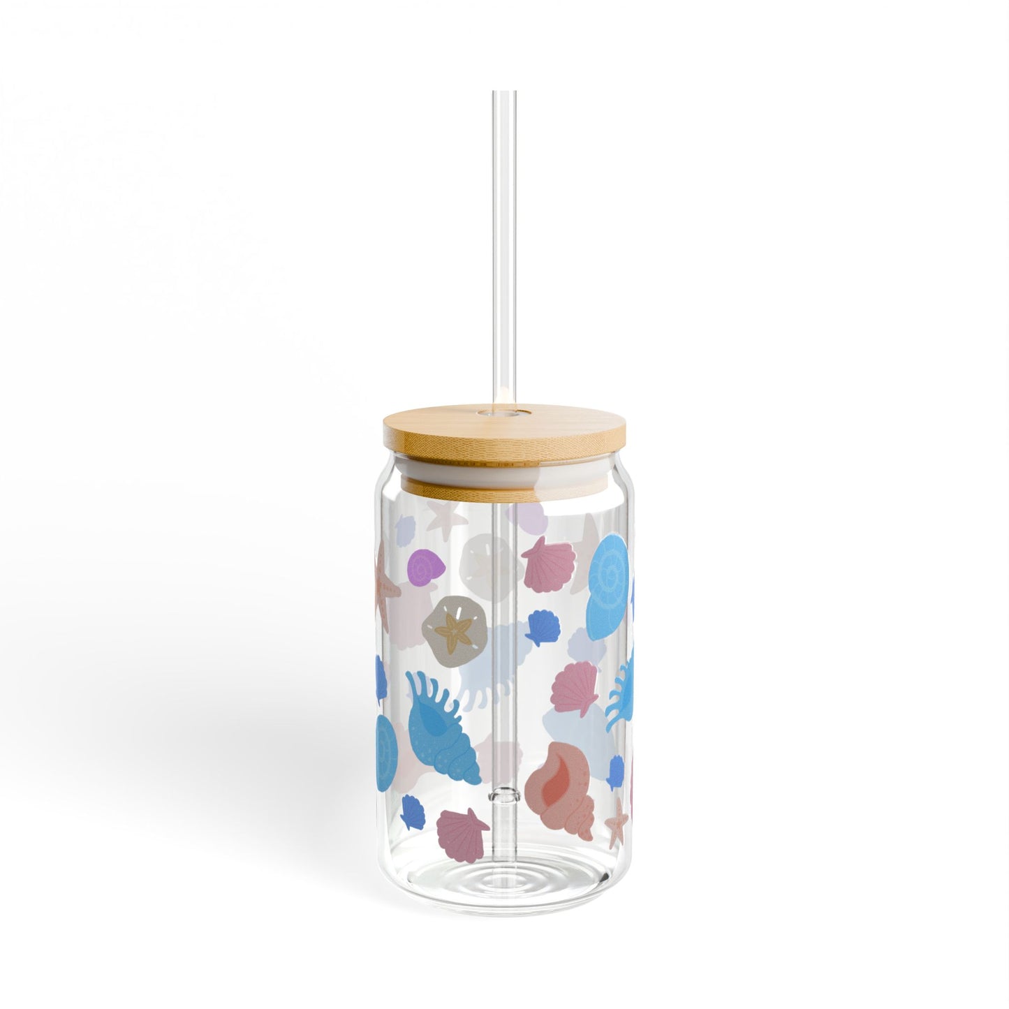 Coastal Calm Sipper Glass, 16oz, Shell Decor, Beach Party Drinkware, Summer Gift, Ocean Themed Cup