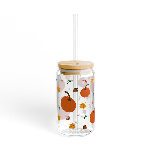 Autumn Harvest Sipper Glass, Fall Decor, 16oz Drinkware, Autumn Vibes, Halloween Party, Thanksgiving Gift, Eco-Friendly Cup