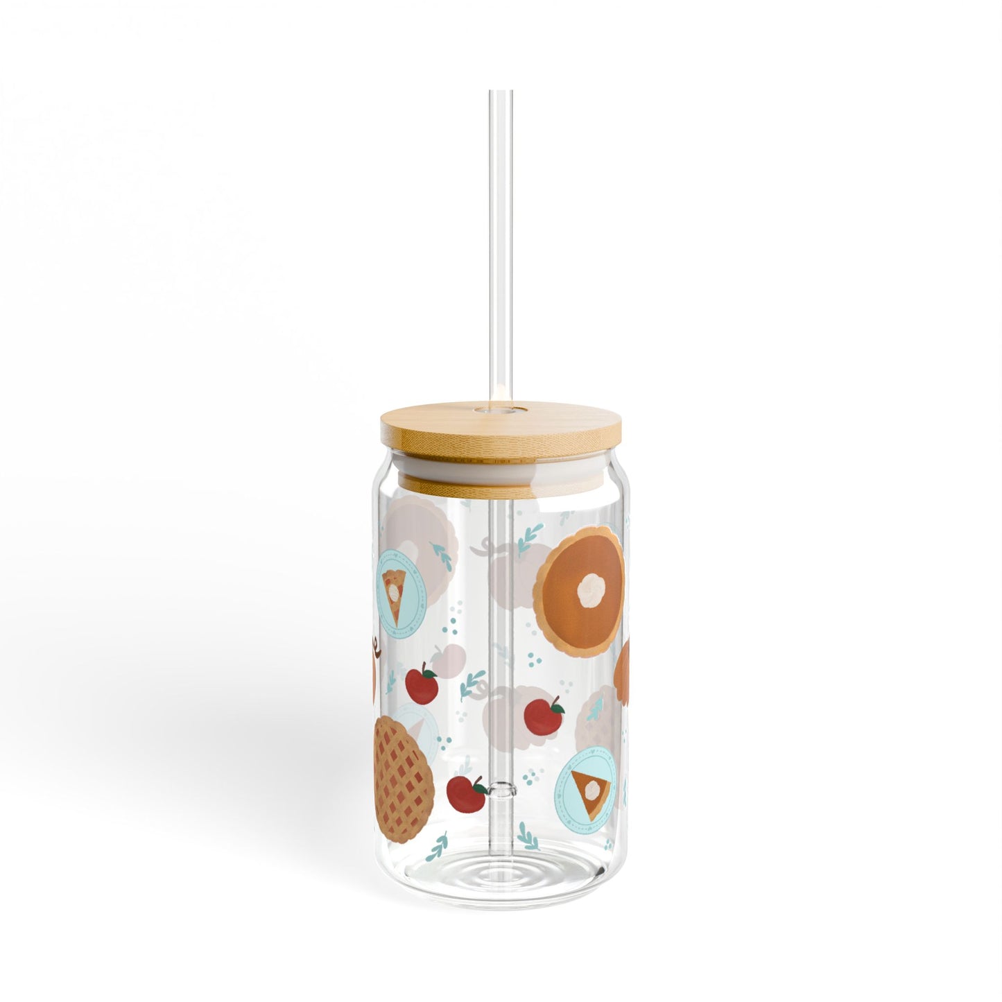 Autumn Bakes Sipper Glass with Bamboo Lid, Cute Beverage Jar for Unique Drinks, Perfect for Parties, Gifts, Home Decor, Kitchen Essentials