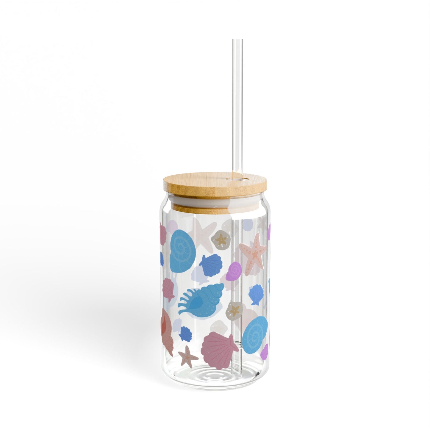 Coastal Calm Sipper Glass, 16oz, Shell Decor, Beach Party Drinkware, Summer Gift, Ocean Themed Cup