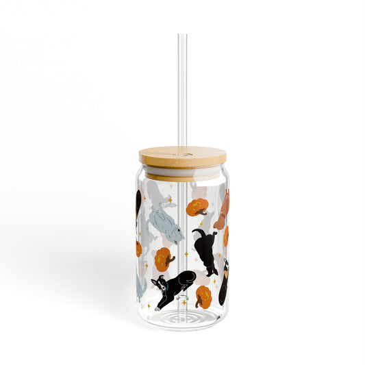 Pumpkin Pup Cup Sipper Glass - 16oz Jug with Straw, Perfect for Home, Gifts, Pet Lovers, Parties, and Celebrations
