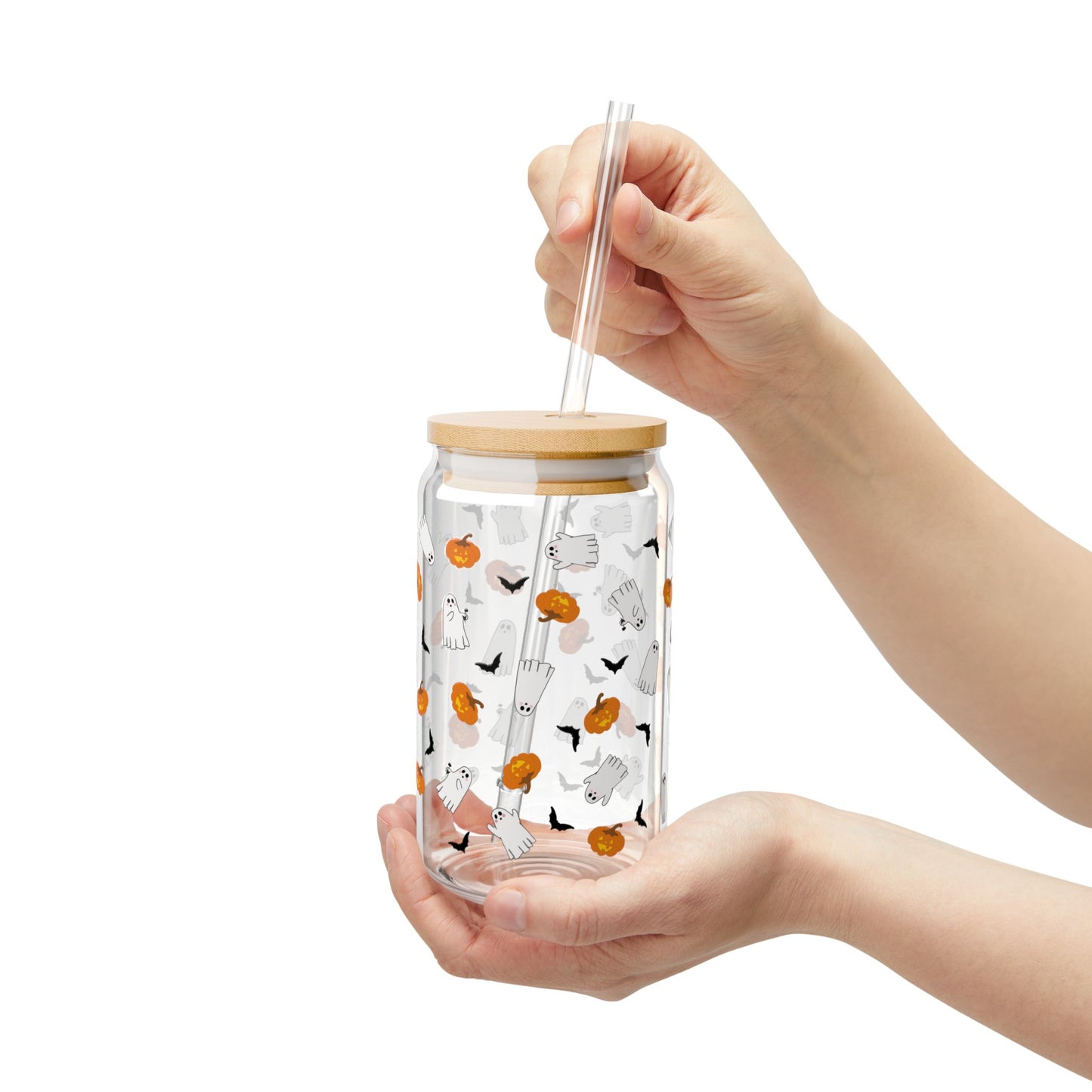 Spooky Cuties Edition Sipper cup, Fall Drinkware, Pumpkin Design, Halloween Party Favor, Reusable Glass Tumbler, Eco-Friendly Gift