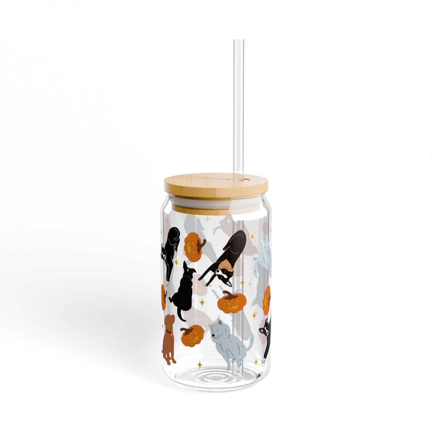 Pumpkin Pup Cup Sipper Glass - 16oz Jug with Straw, Perfect for Home, Gifts, Pet Lovers, Parties, and Celebrations