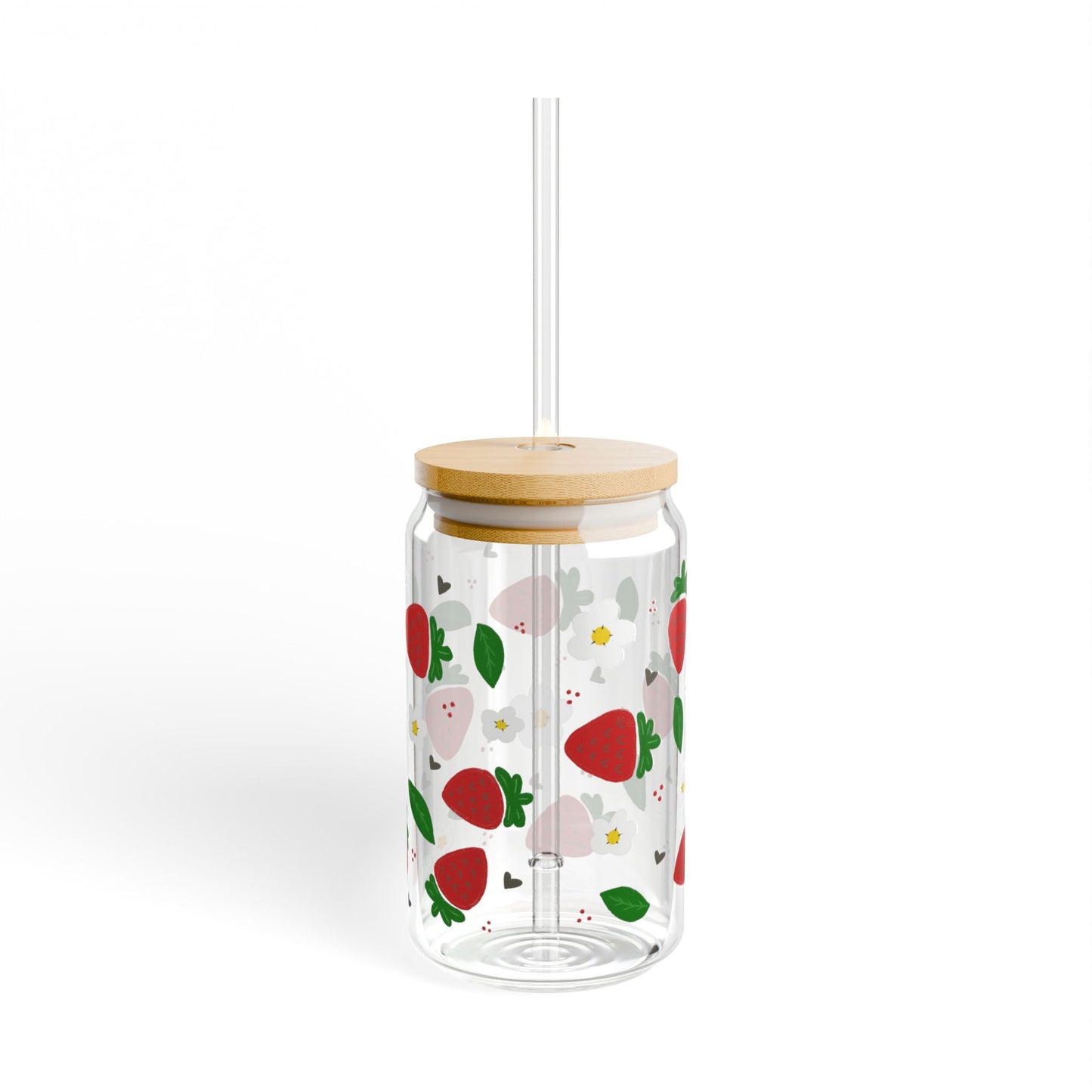 Berry Sweet Blossom Sipper Glass, 16oz | Cute Drinkware for Summer, Eco-Friendly Glass Jar, Perfect for Picnics, Kitchen Decor, Gift for Friends