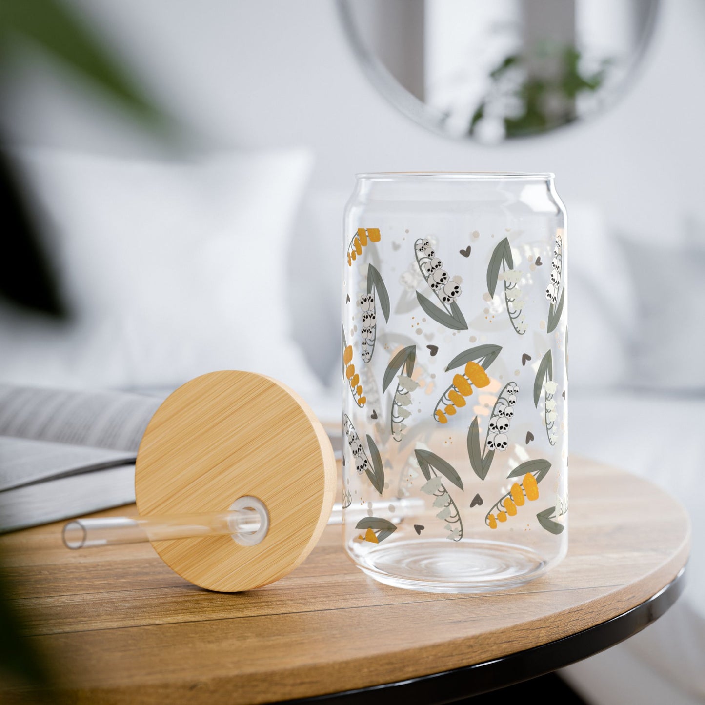 Bloom & Doom Sipper Glass, 16oz Travel Mug, Eco-Friendly Drinkware, Boho Decor, Summer Gift, Tropical Party