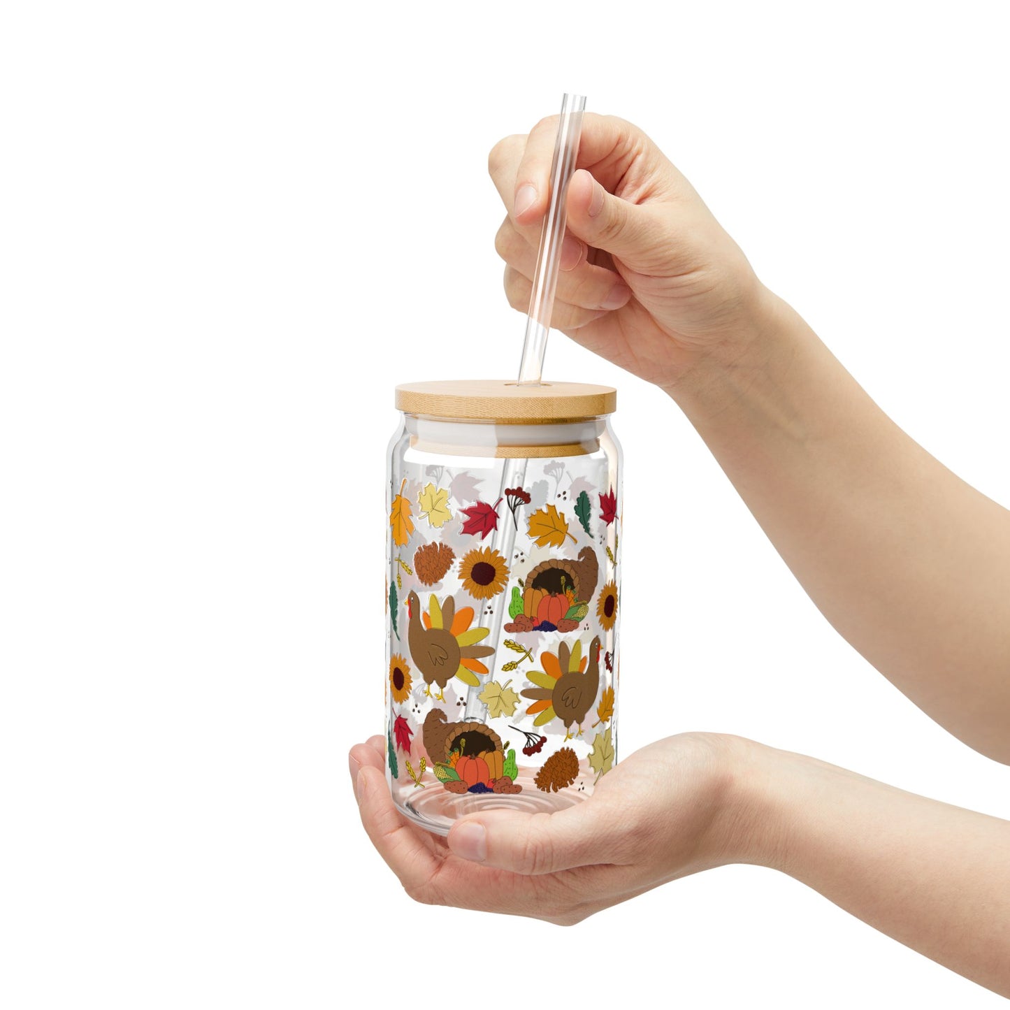 Harvest Gatherings Sipper Glass, 16oz | Perfect for Thanksgiving Decor, Fall Drinks, Eco-Friendly Hydration, Seasonal Gifts, Cozy Home Accents
