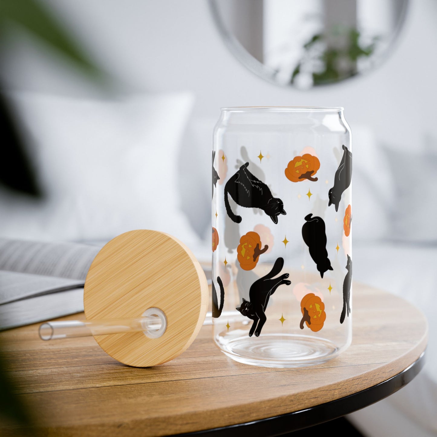 Black Cat Pumpkin Patch, Halloween Decor, Gift for Cat Lovers, Fall Drinks, Cute Halloween Kitchenware, Black Cat Party Supplies