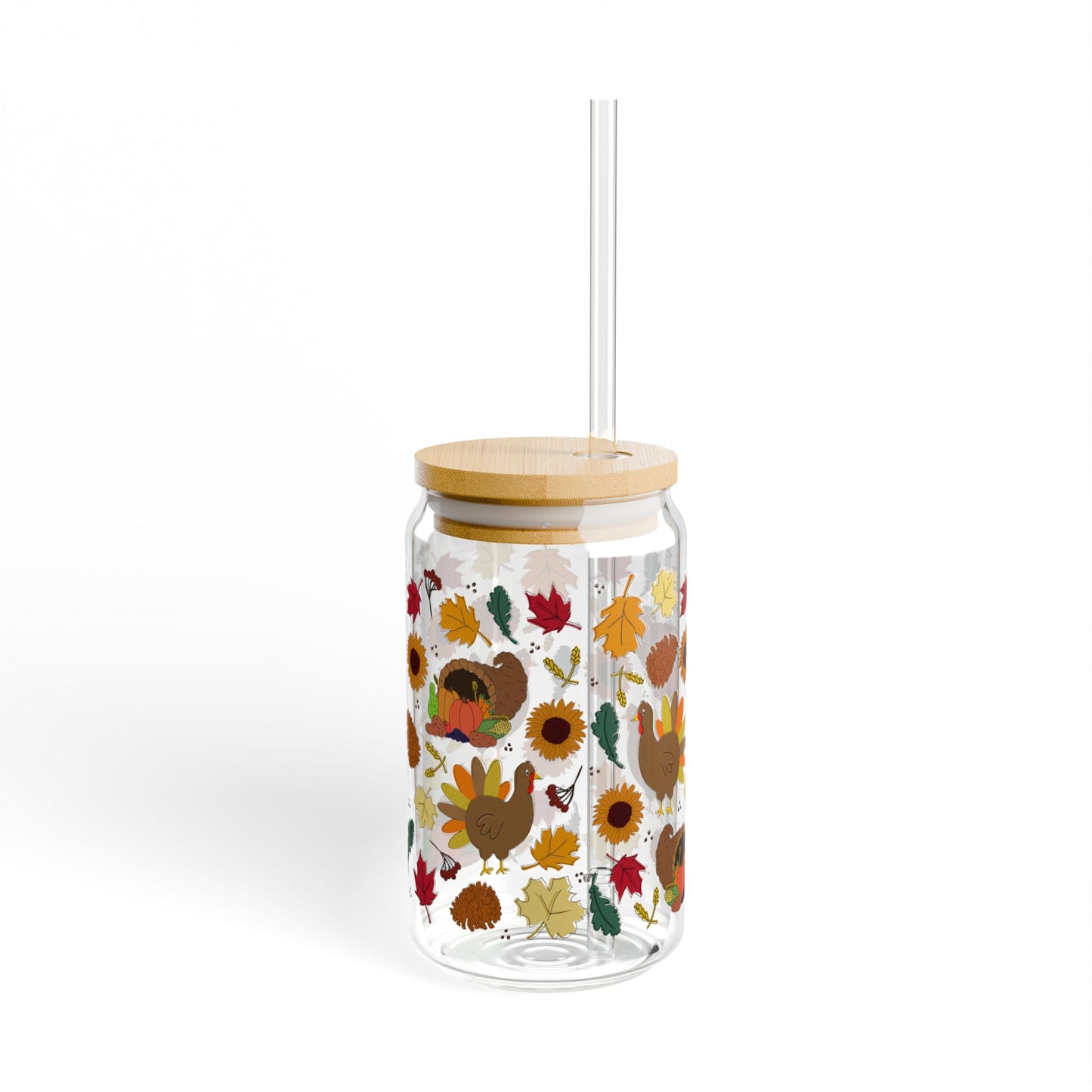Harvest Gatherings Sipper Glass, 16oz | Perfect for Thanksgiving Decor, Fall Drinks, Eco-Friendly Hydration, Seasonal Gifts, Cozy Home Accents