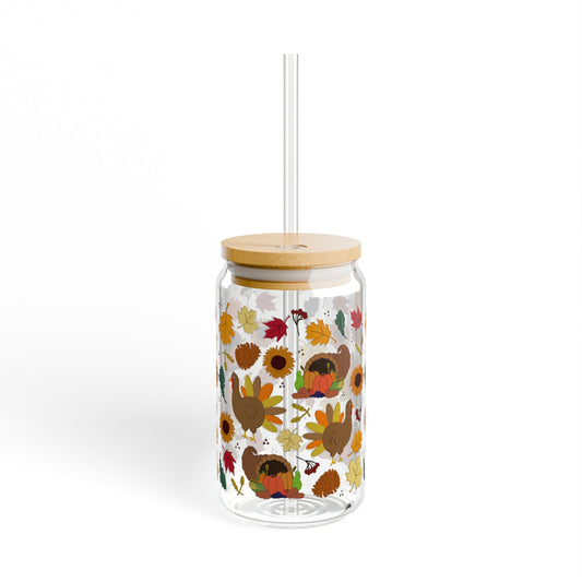 Harvest Gatherings Sipper Glass, 16oz | Perfect for Thanksgiving Decor, Fall Drinks, Eco-Friendly Hydration, Seasonal Gifts, Cozy Home Accents