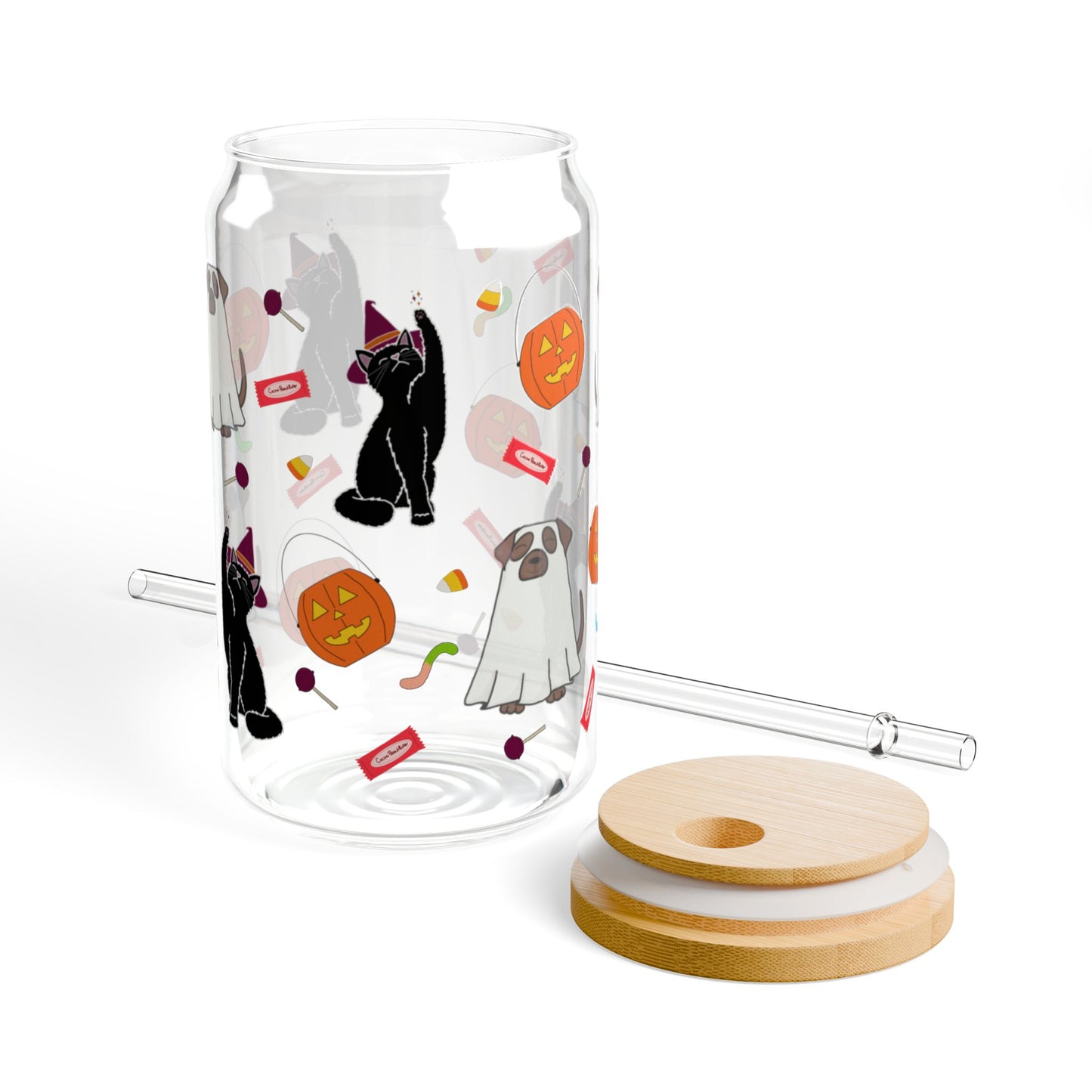 Trick-or-treat Tails Sipper Glass, 16oz | Fun Treats for Fall, Cat Lovers Gift, Dog Lovers Gift, Halloween Decor, Kids Drinkware, Unique Glassware