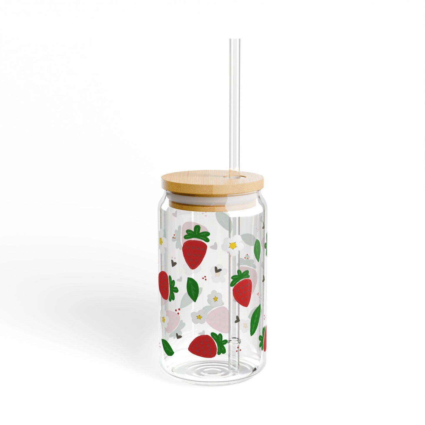 Berry Sweet Blossom Sipper Glass, 16oz | Cute Drinkware for Summer, Eco-Friendly Glass Jar, Perfect for Picnics, Kitchen Decor, Gift for Friends