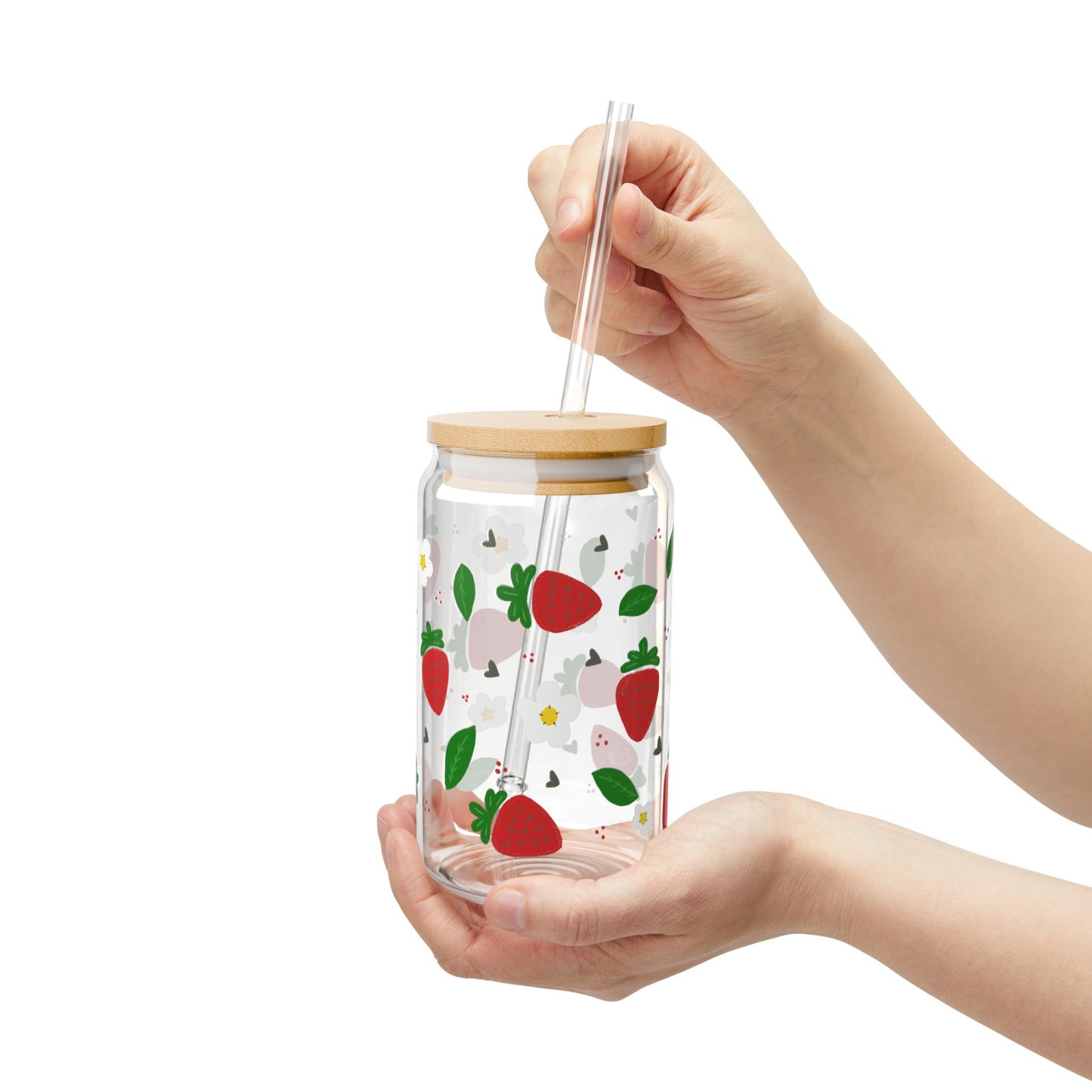 Berry Sweet Blossom Sipper Glass, 16oz | Cute Drinkware for Summer, Eco-Friendly Glass Jar, Perfect for Picnics, Kitchen Decor, Gift for Friends