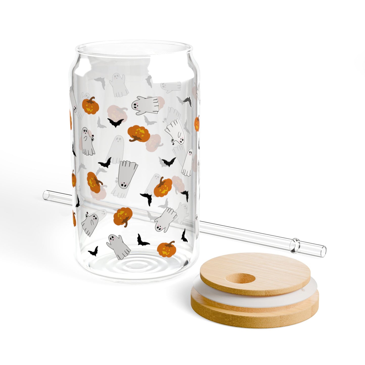Spooky Cuties Edition Sipper cup, Fall Drinkware, Pumpkin Design, Halloween Party Favor, Reusable Glass Tumbler, Eco-Friendly Gift