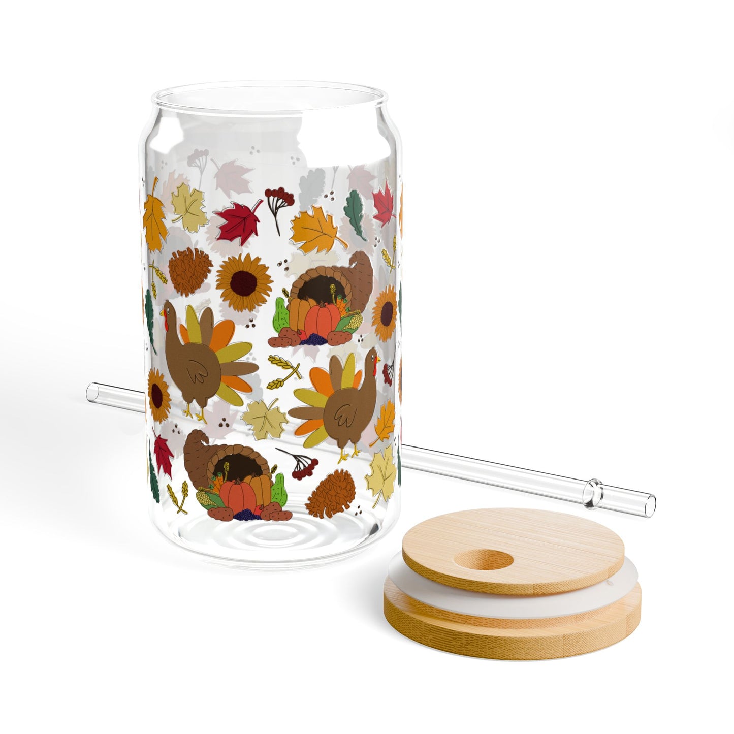 Harvest Gatherings Sipper Glass, 16oz | Perfect for Thanksgiving Decor, Fall Drinks, Eco-Friendly Hydration, Seasonal Gifts, Cozy Home Accents