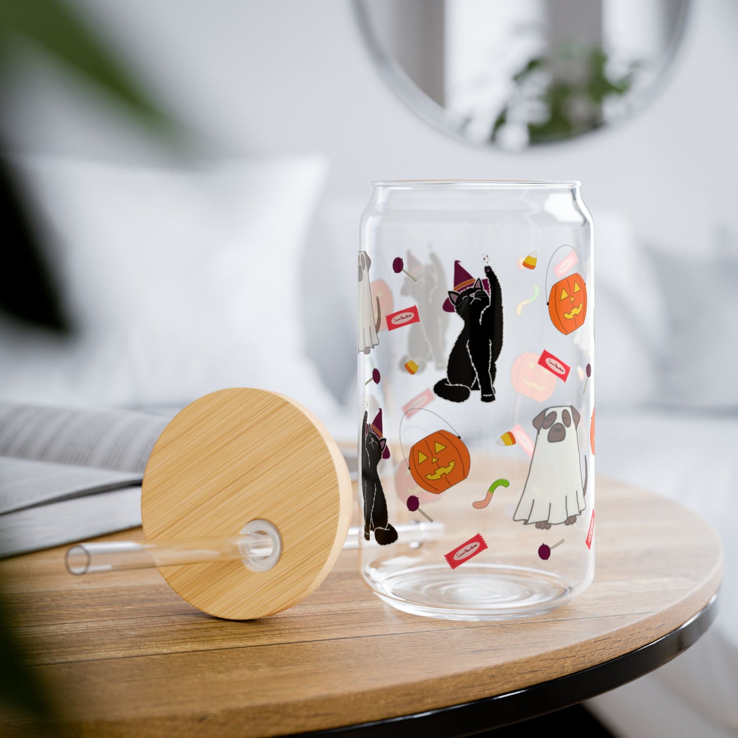 Trick-or-treat Tails Sipper Glass, 16oz | Fun Treats for Fall, Cat Lovers Gift, Dog Lovers Gift, Halloween Decor, Kids Drinkware, Unique Glassware