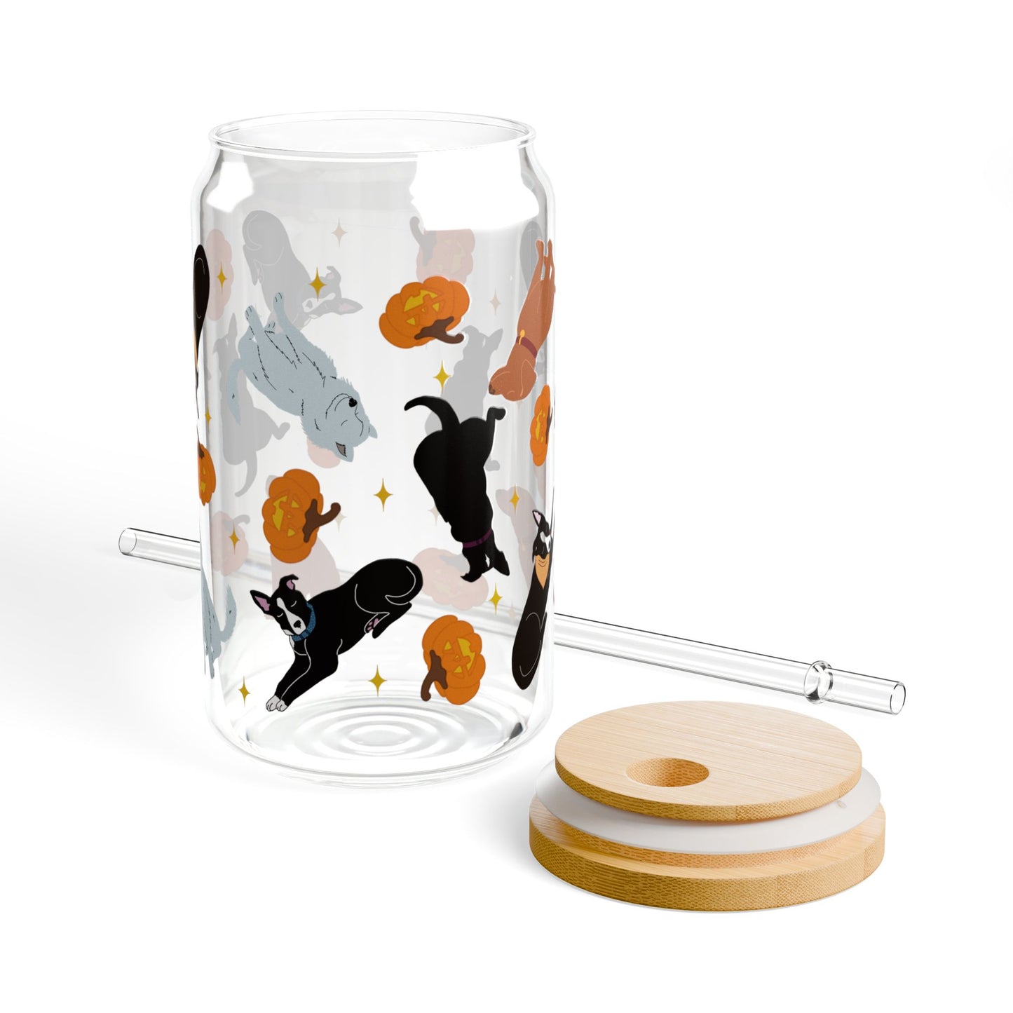Pumpkin Pup Cup Sipper Glass - 16oz Jug with Straw, Perfect for Home, Gifts, Pet Lovers, Parties, and Celebrations