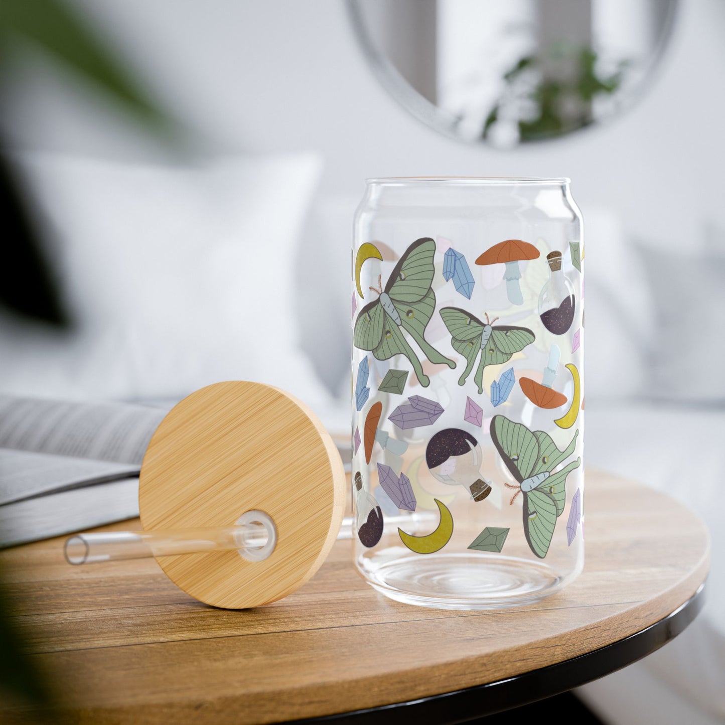 Luna Moth Sipper Glass - 16oz Reusable Drinkware, Witchy Vibe, Picnic Accessory, Home Decor, Gift Idea