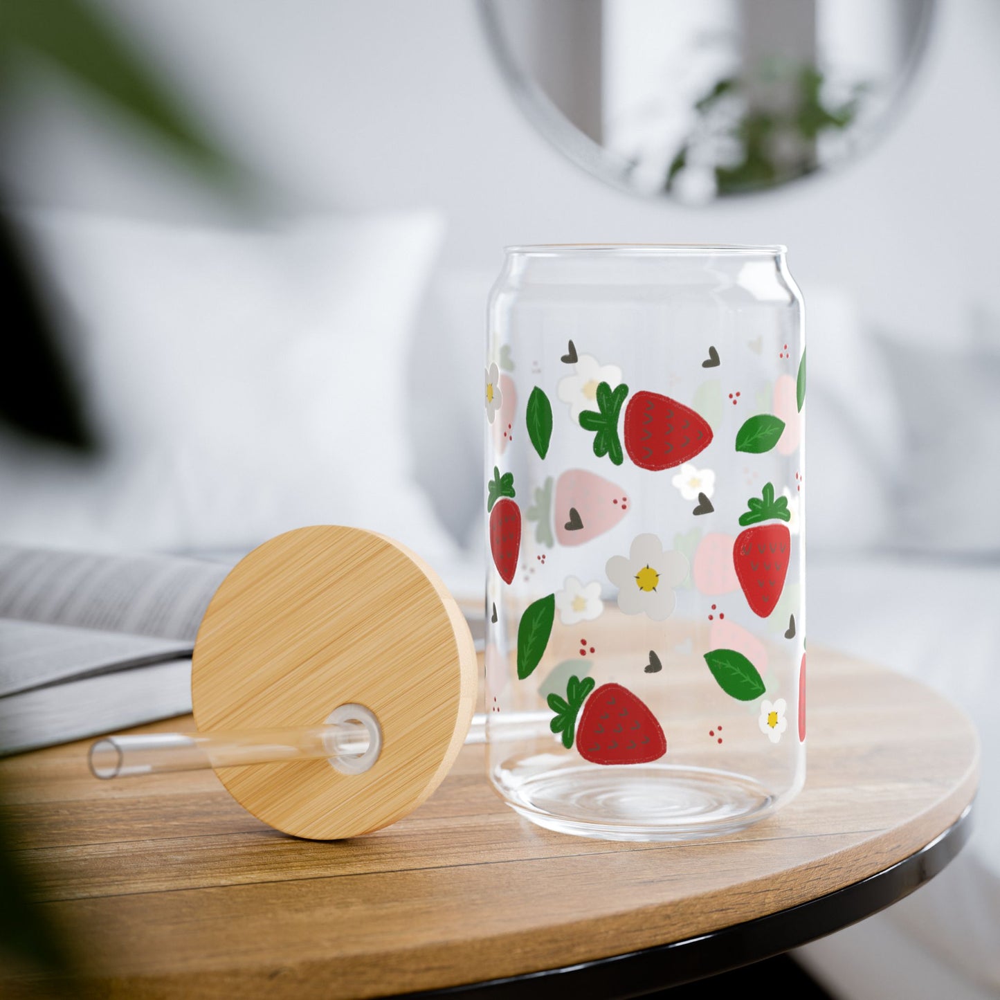 Berry Sweet Blossom Sipper Glass, 16oz | Cute Drinkware for Summer, Eco-Friendly Glass Jar, Perfect for Picnics, Kitchen Decor, Gift for Friends