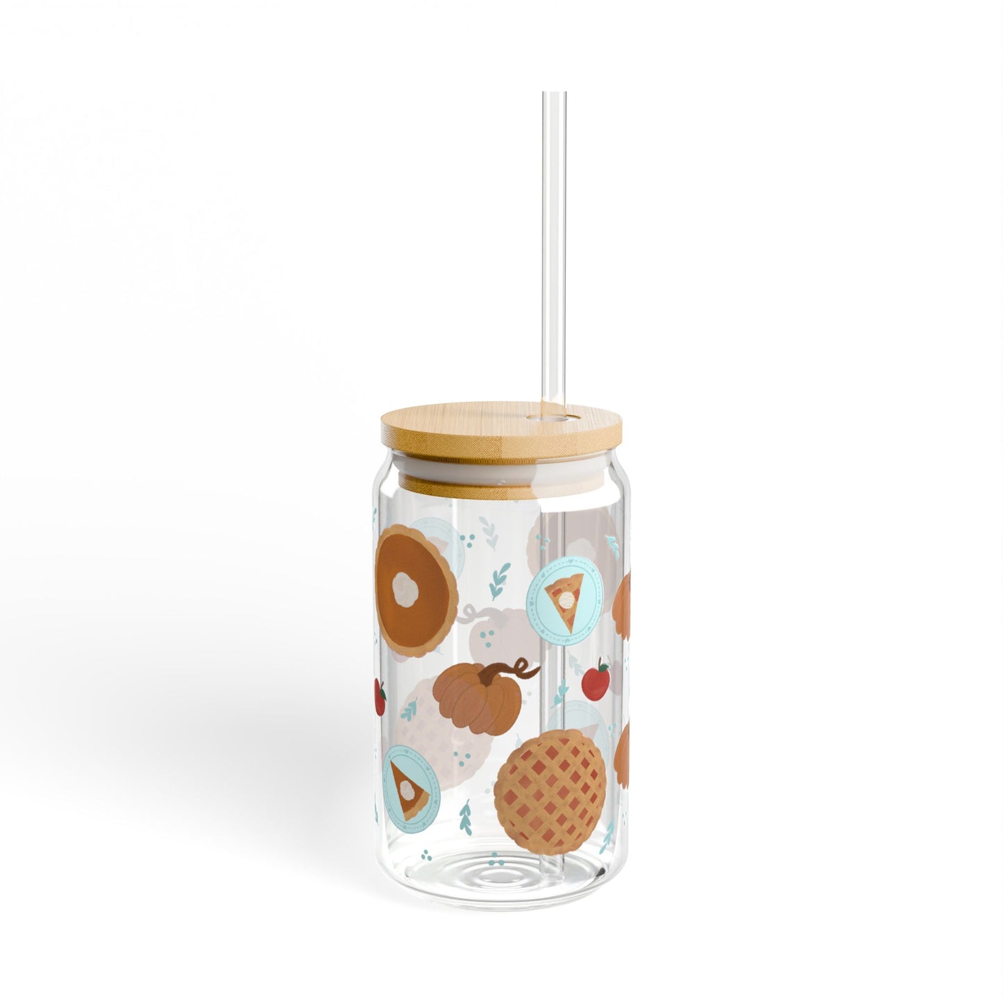 Autumn Bakes Sipper Glass with Bamboo Lid, Cute Beverage Jar for Unique Drinks, Perfect for Parties, Gifts, Home Decor, Kitchen Essentials