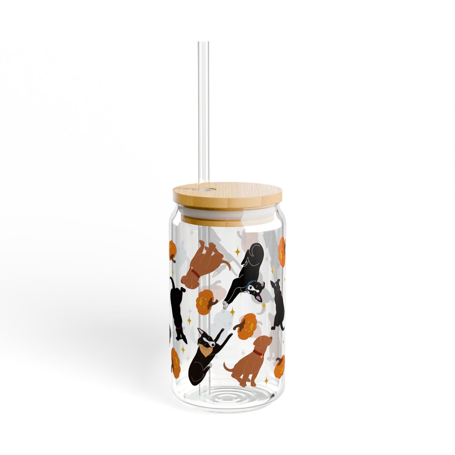 Pumpkin Pup Cup Sipper Glass - 16oz Jug with Straw, Perfect for Home, Gifts, Pet Lovers, Parties, and Celebrations