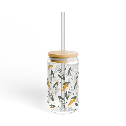 Bloom & Doom Sipper Glass, 16oz Travel Mug, Eco-Friendly Drinkware, Boho Decor, Summer Gift, Tropical Party