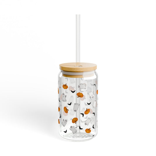Spooky Cuties Edition Sipper cup, Fall Drinkware, Pumpkin Design, Halloween Party Favor, Reusable Glass Tumbler, Eco-Friendly Gift