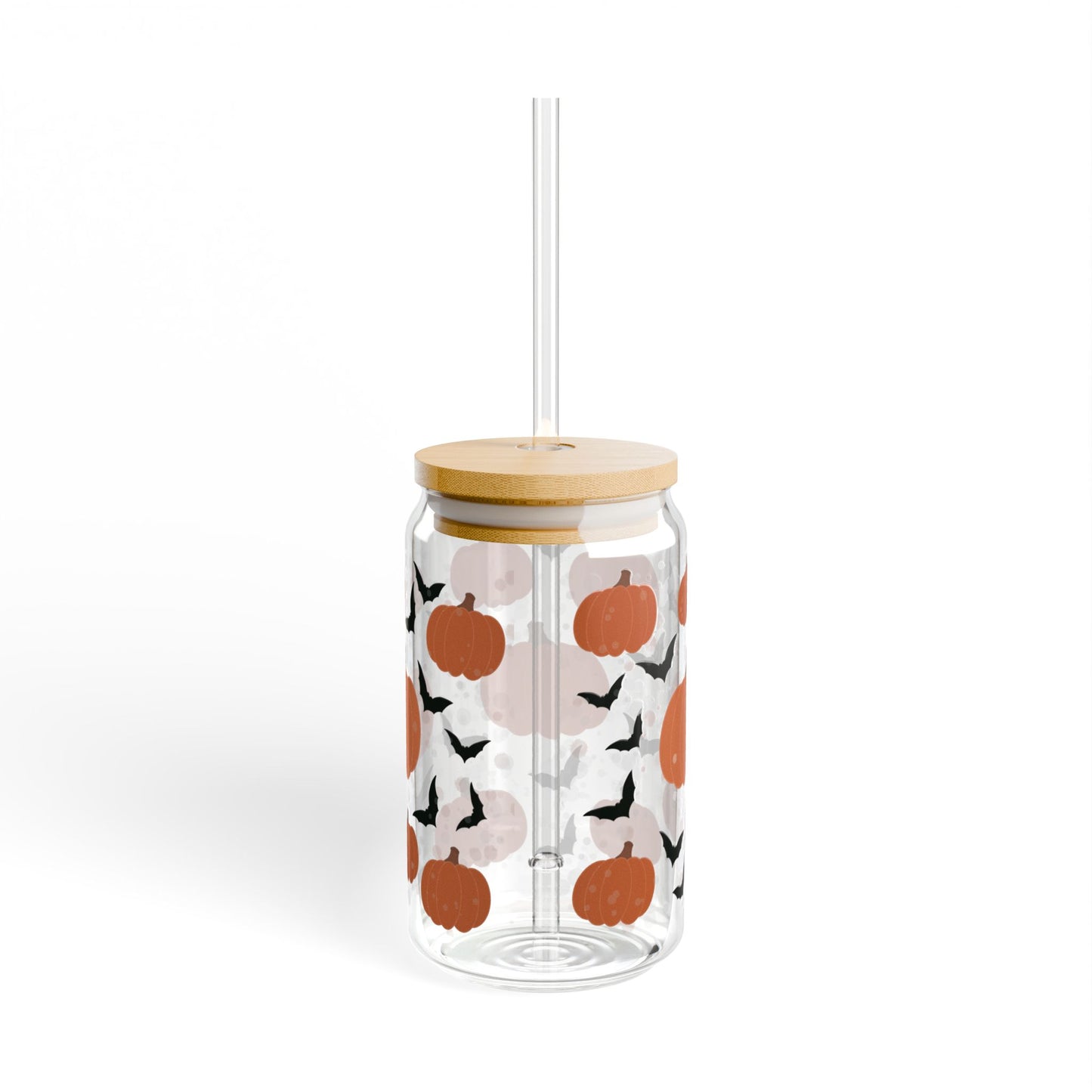 Spooky Patch Sipper Glass, Fall Drinkware, Halloween Decor, Autumn Kitchen Accessories, Eco-Friendly Glass Jar, Reusable Straw