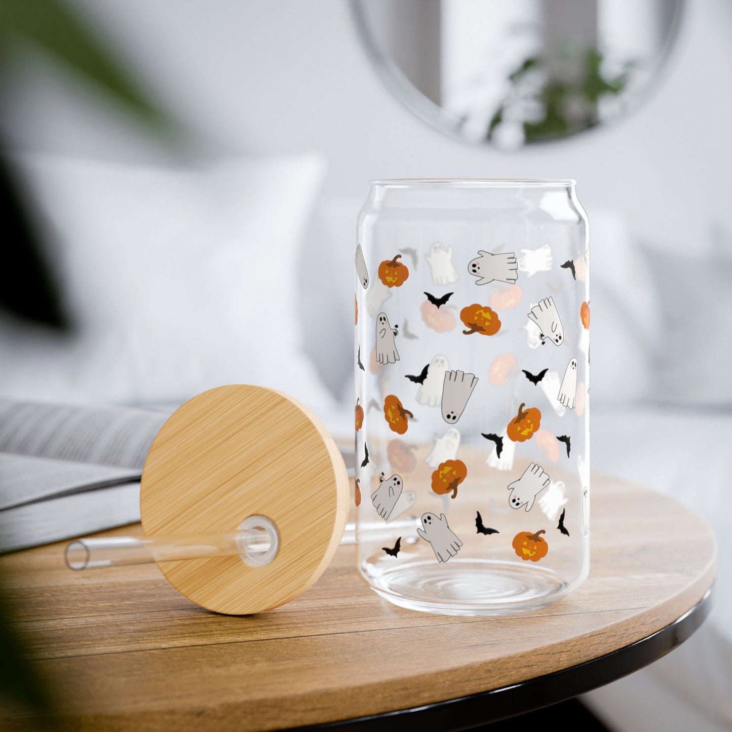 Spooky Cuties Edition Sipper cup, Fall Drinkware, Pumpkin Design, Halloween Party Favor, Reusable Glass Tumbler, Eco-Friendly Gift