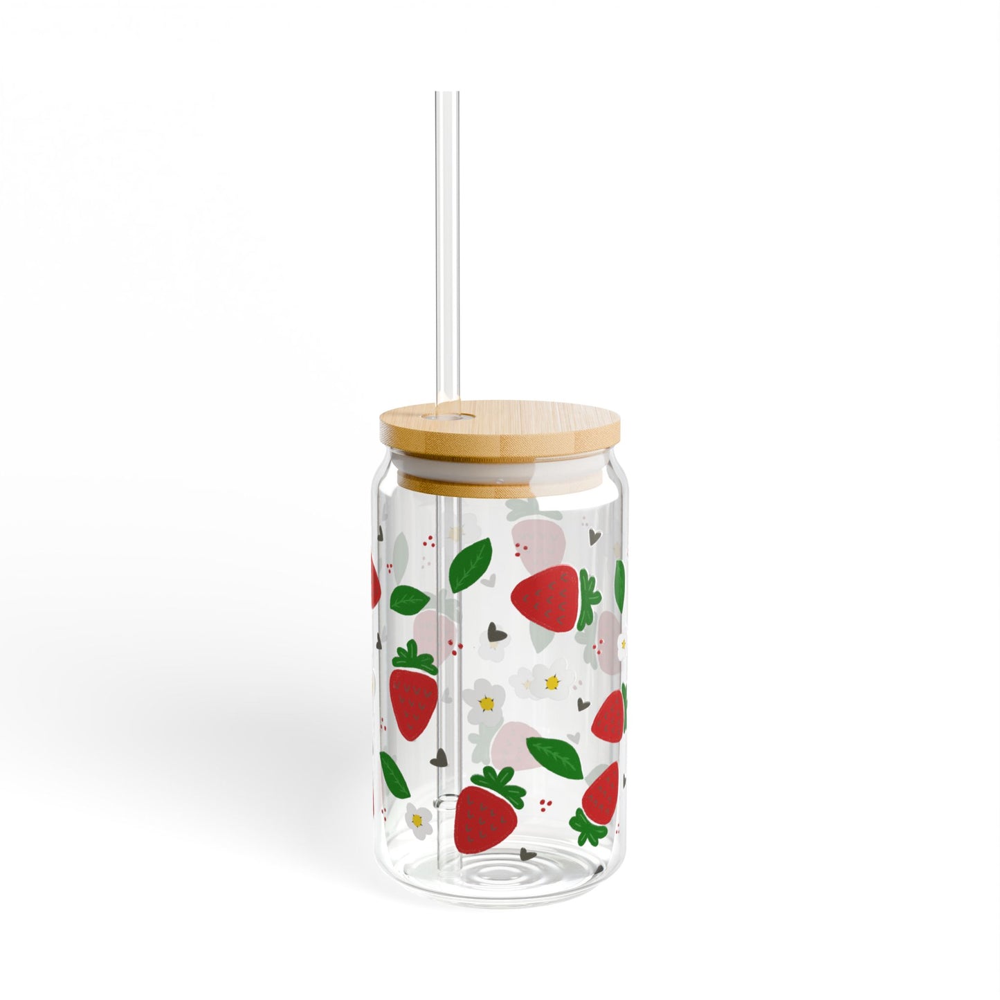 Berry Sweet Blossom Sipper Glass, 16oz | Cute Drinkware for Summer, Eco-Friendly Glass Jar, Perfect for Picnics, Kitchen Decor, Gift for Friends