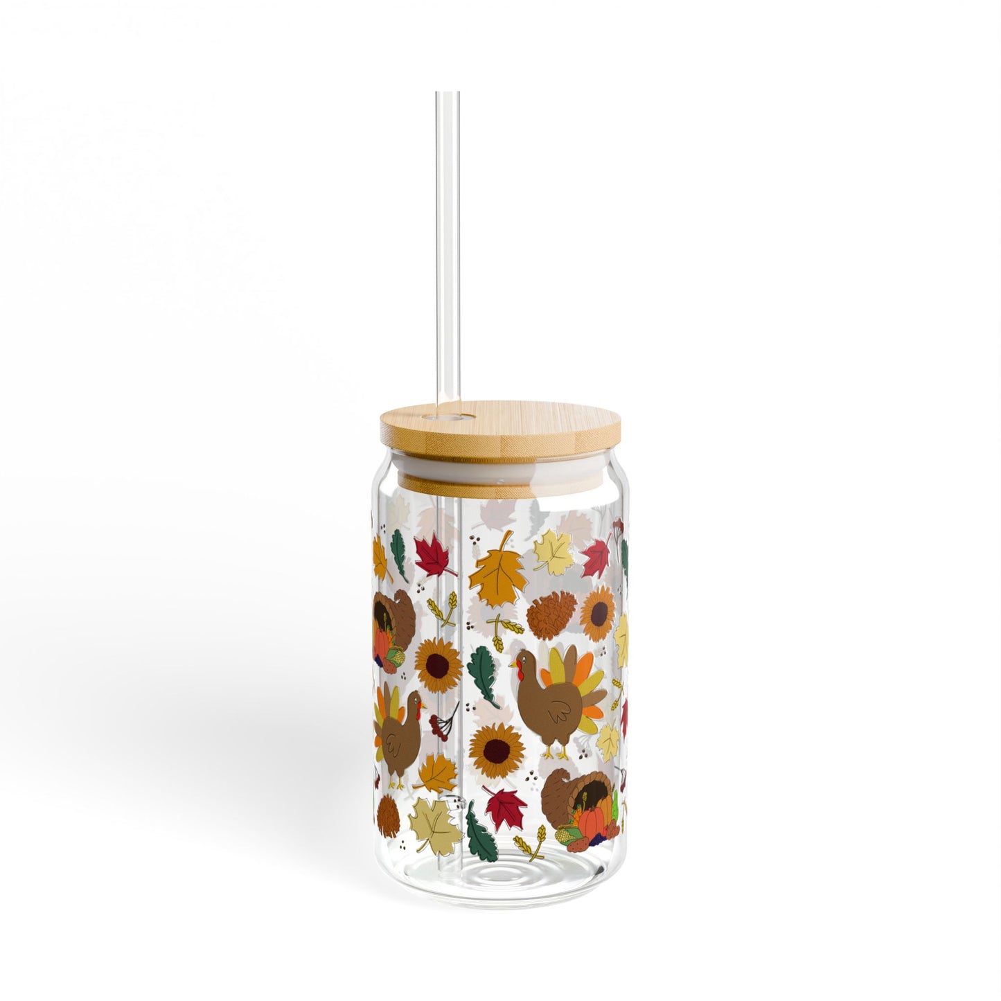 Harvest Gatherings Sipper Glass, 16oz | Perfect for Thanksgiving Decor, Fall Drinks, Eco-Friendly Hydration, Seasonal Gifts, Cozy Home Accents