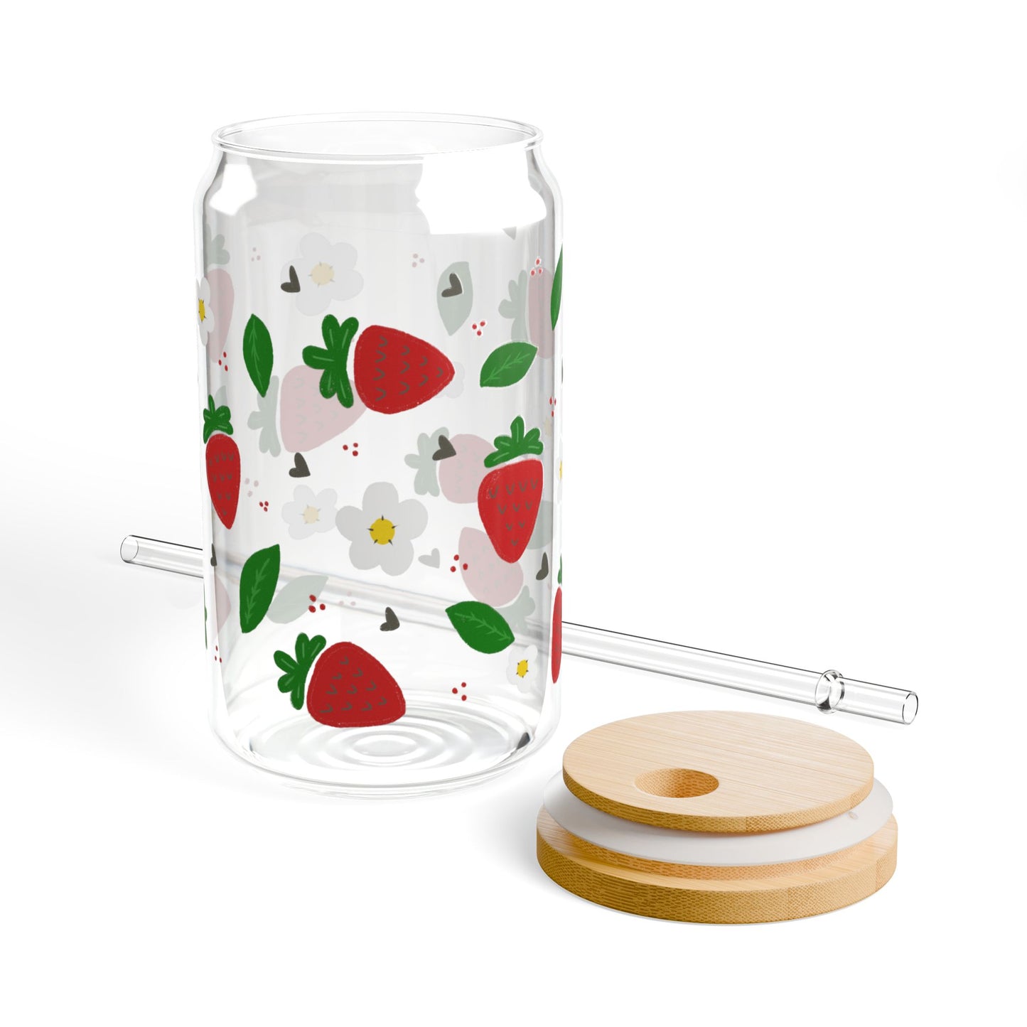 Berry Sweet Blossom Sipper Glass, 16oz | Cute Drinkware for Summer, Eco-Friendly Glass Jar, Perfect for Picnics, Kitchen Decor, Gift for Friends