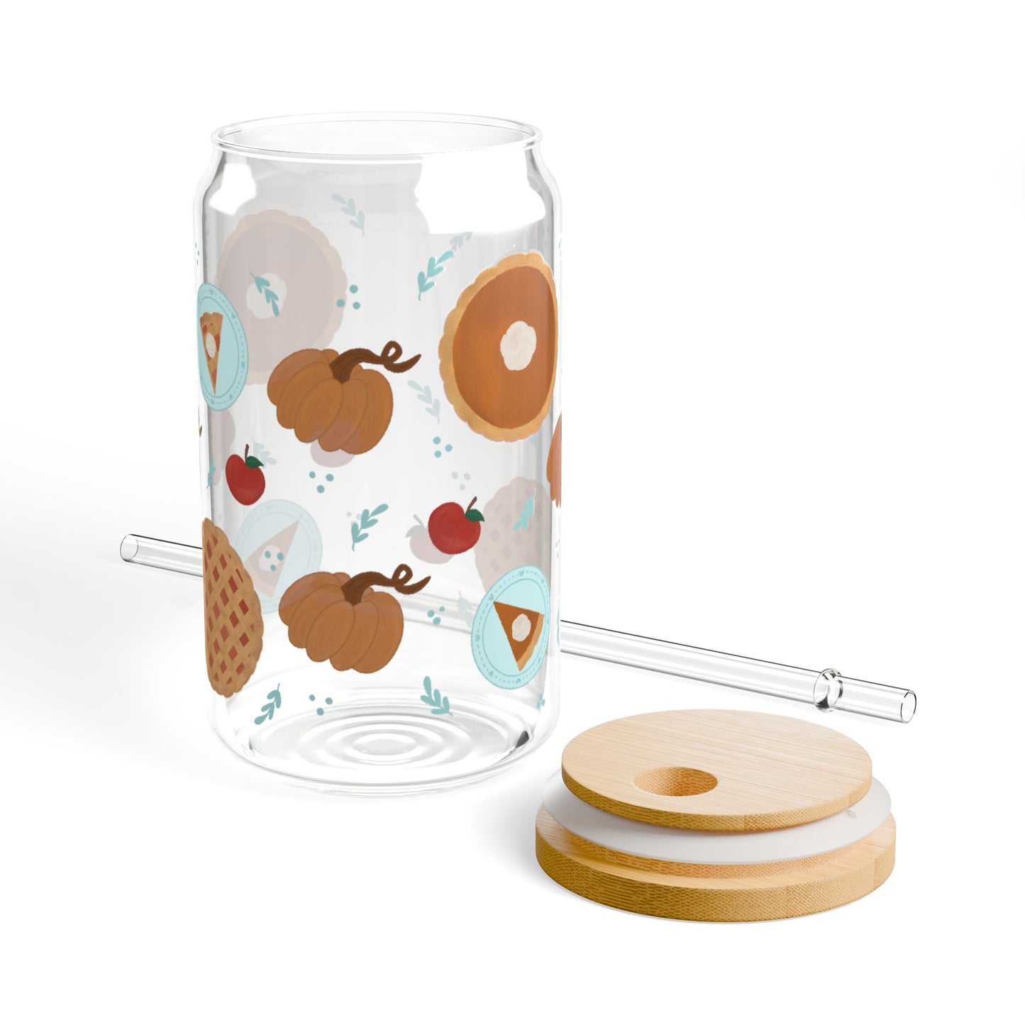 Autumn Bakes Sipper Glass with Bamboo Lid, Cute Beverage Jar for Unique Drinks, Perfect for Parties, Gifts, Home Decor, Kitchen Essentials
