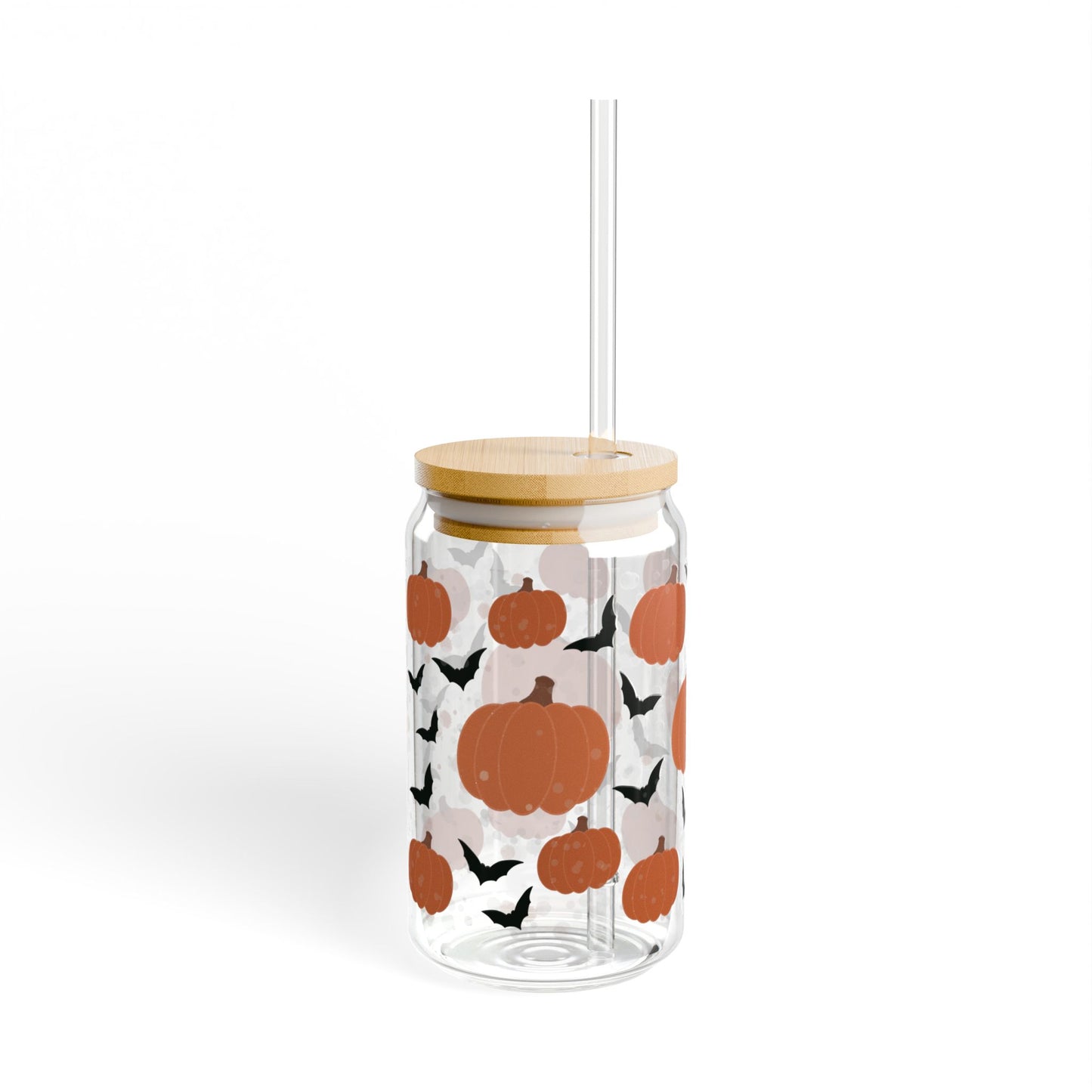 Spooky Patch Sipper Glass, Fall Drinkware, Halloween Decor, Autumn Kitchen Accessories, Eco-Friendly Glass Jar, Reusable Straw