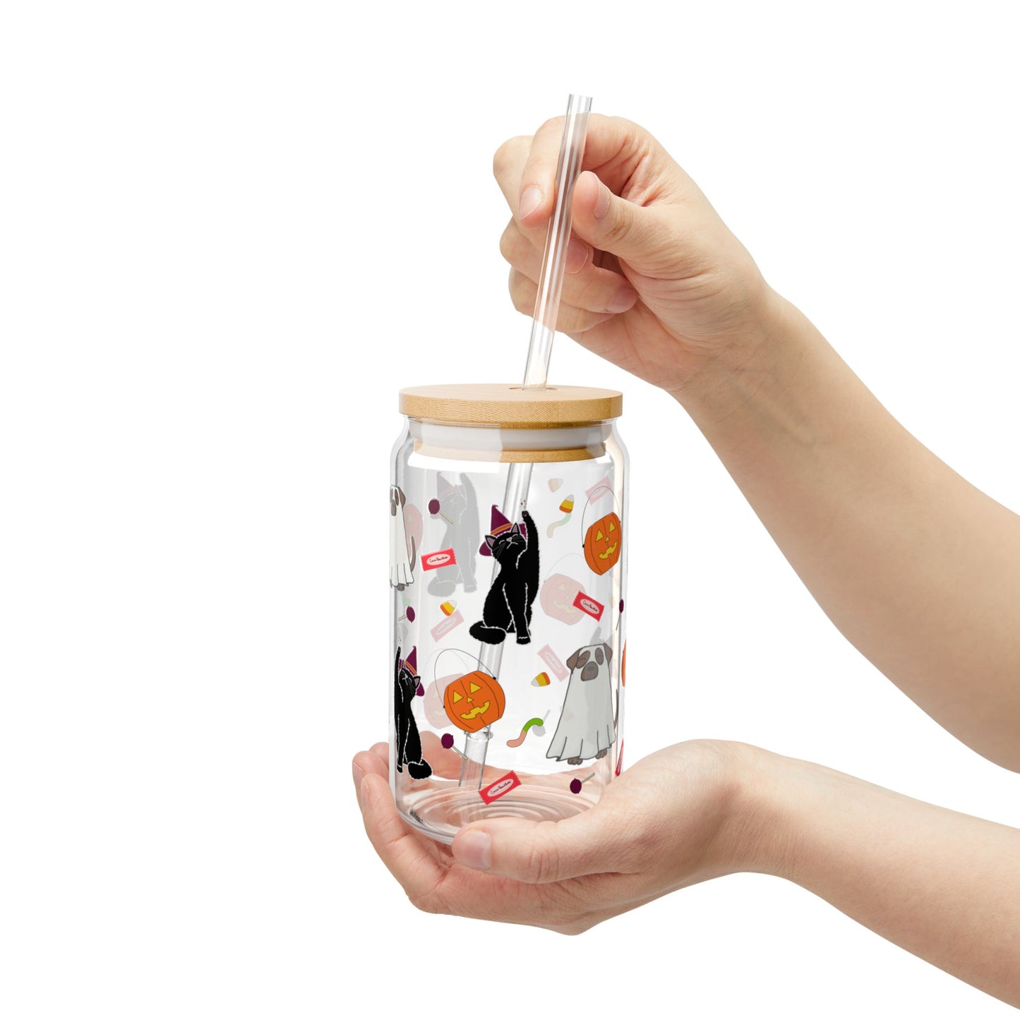 Trick-or-treat Tails Sipper Glass, 16oz | Fun Treats for Fall, Cat Lovers Gift, Dog Lovers Gift, Halloween Decor, Kids Drinkware, Unique Glassware