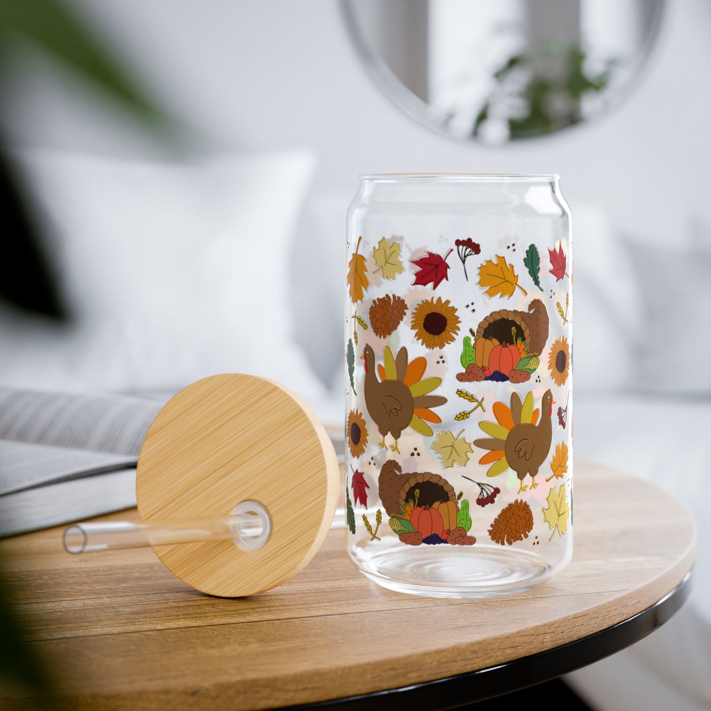 Harvest Gatherings Sipper Glass, 16oz | Perfect for Thanksgiving Decor, Fall Drinks, Eco-Friendly Hydration, Seasonal Gifts, Cozy Home Accents