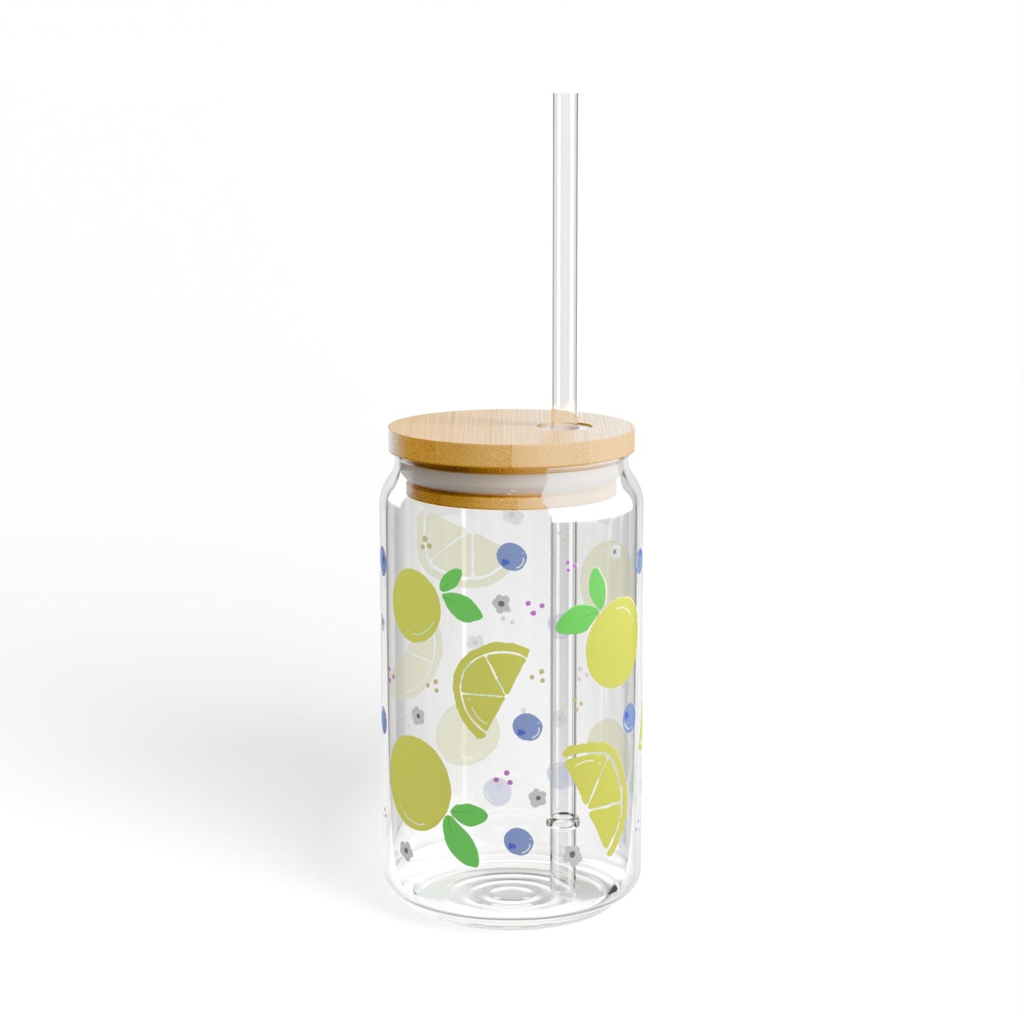 Blueberry Lemonade Sipper Glass, 16oz Fruit Infuser Cup, Summer Party Drinkware, Eco-Friendly Water Jar, Colorful Beverage Container