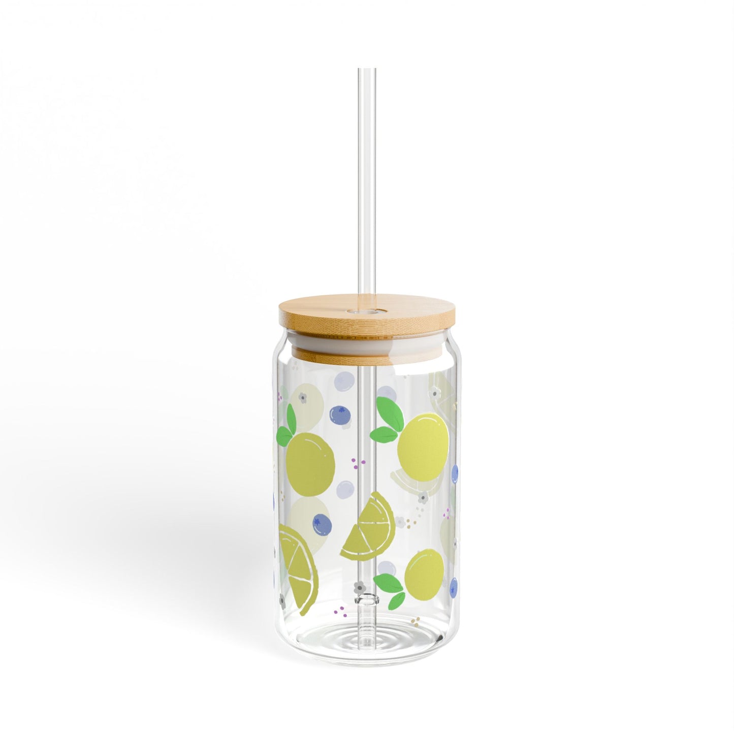 Blueberry Lemonade Sipper Glass, 16oz Fruit Infuser Cup, Summer Party Drinkware, Eco-Friendly Water Jar, Colorful Beverage Container