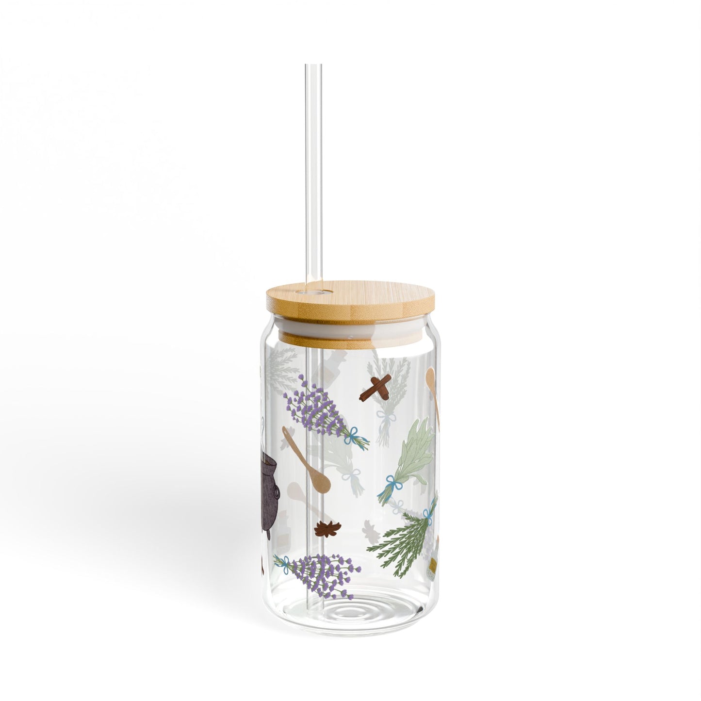 Herbal Brew Sipper Glass, 16oz | Botanical Drinkware | Eco-Friendly Beverage Jar | Stylish Home Decor | Perfect for Tea Lovers, Gifts