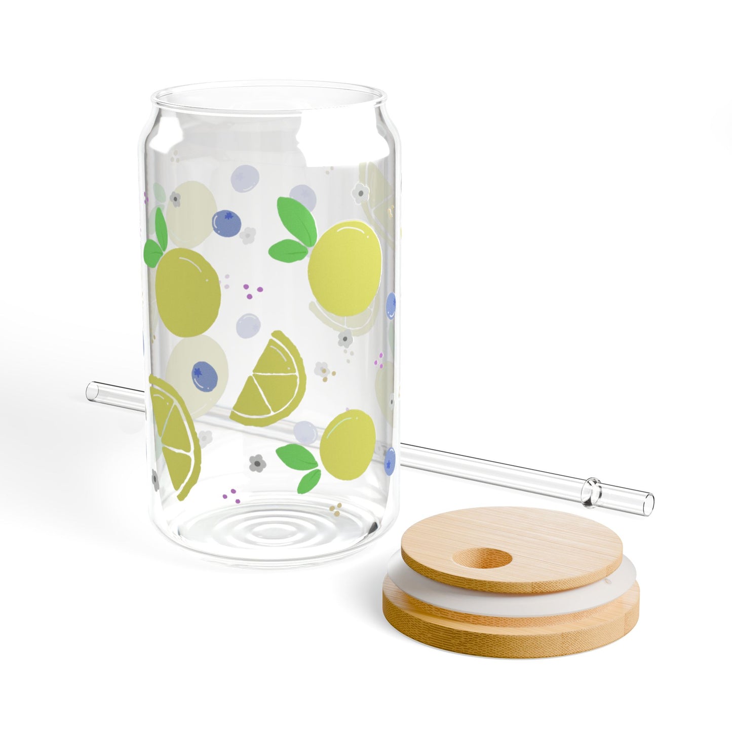 Blueberry Lemonade Sipper Glass, 16oz Fruit Infuser Cup, Summer Party Drinkware, Eco-Friendly Water Jar, Colorful Beverage Container