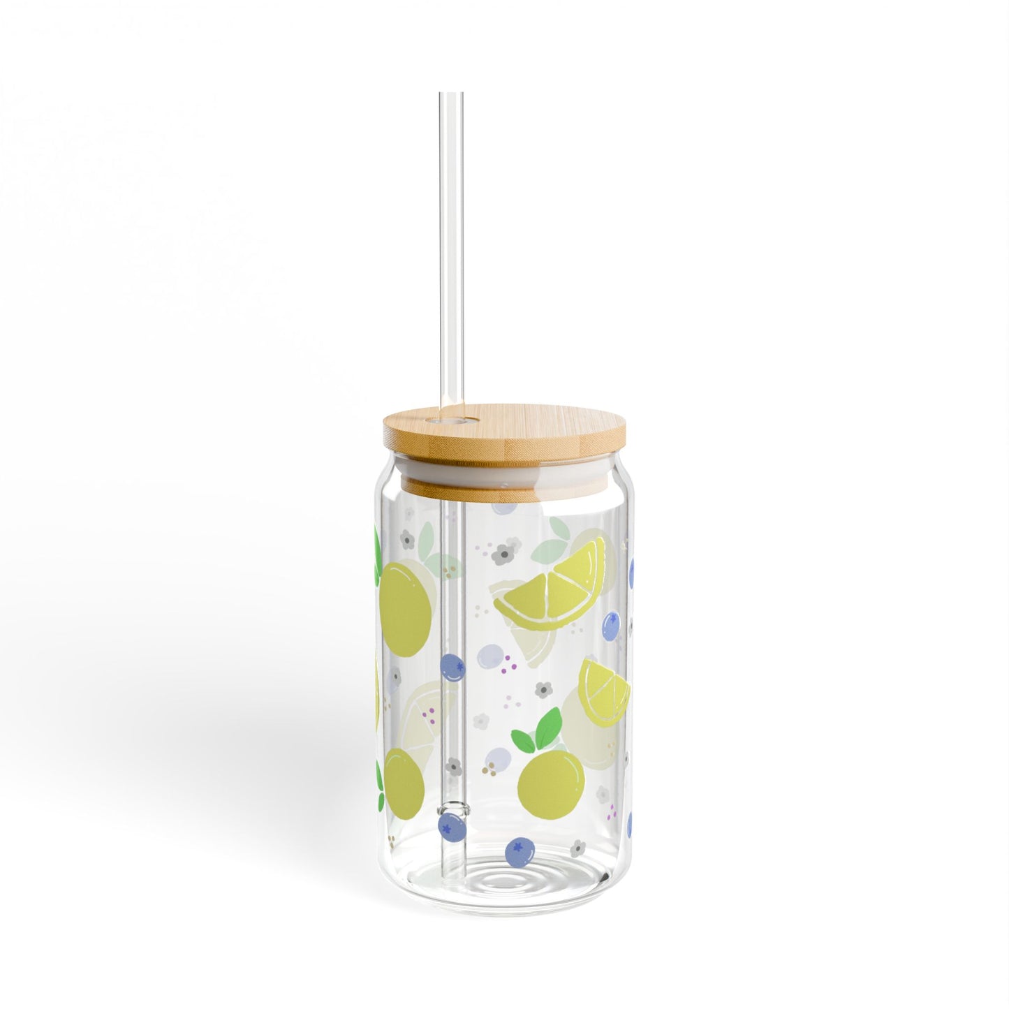 Blueberry Lemonade Sipper Glass, 16oz Fruit Infuser Cup, Summer Party Drinkware, Eco-Friendly Water Jar, Colorful Beverage Container