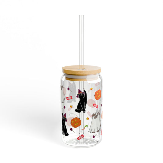 Trick-or-treat Tails Sipper Glass, 16oz | Fun Treats for Fall, Cat Lovers Gift, Dog Lovers Gift, Halloween Decor, Kids Drinkware, Unique Glassware