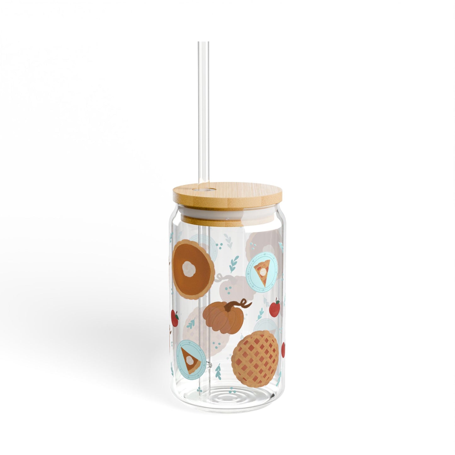 Autumn Bakes Sipper Glass with Bamboo Lid, Cute Beverage Jar for Unique Drinks, Perfect for Parties, Gifts, Home Decor, Kitchen Essentials